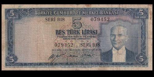 5.EMiSYON 1.TERTiP 5 LİRA B18 SERİ TEMiZ