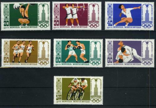 Koleksiyon Pulları,MOĞOLİSTAN 7 Pulluk 1980 Moskova Yaz Olimpiyatları,Damgasız Tam Seri,Kia-171