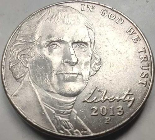 ABD 2013 5 Cent (Nickel) Thomas Jefferson - Philadelphia Darphanesi (P) Bakır-Nikel