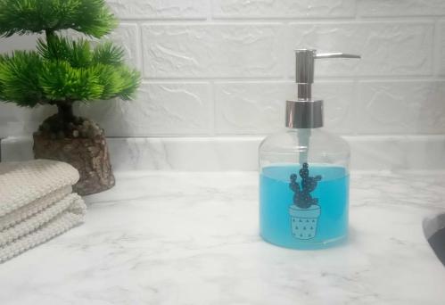 CAM SIVI SABUNLUK,KAKTÜS 2 DESEN 300ML BANYO SETİ  7,6X15,5CM