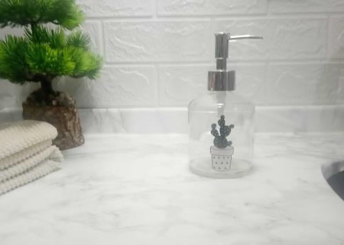 CAM SIVI SABUNLUK,KAKTÜS 2 DESEN 300ML BANYO SETİ  7,6X15,5CM