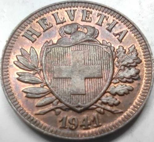 İsviçre 2 Rappen 1941 Savaş Dönemi Emisyonu Bronz