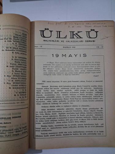 ÜLKÜ  ( Halkevleri ve Halkodaları Dergisi ) Seri:3, Sayı:42,  Haziran 1950  ( Ayancık / Mağura Köyü / Maşka İlçesi )