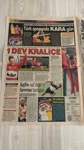 FOTOMAÇ SPOR GAZETESİ - TURKISH NEWSPAPER - DOĞUM GÜNÜ HEDİYESİ  - EKSİKSİZ TAM TAKIM GAZETE -1 EYLÜL 2002 PAZAR  HAKAN ŞÜKÜR - FATİH TERİM - HAKAN ÜNSAL - CHRISTIAN CORREA DIONISIO - ARİF ERDEM - ÜMİT KARAN - FAZLI TAN - FATİH TEKKE - WERNER LORANT - OĞUZ ÇETİN - AZİZ YILDIRIM - WASHINGTON - REVIVO - SERHAT AKIN - PASCAL NOUMA - DANIEL PANCU - TAYFUR HAVUTÇU - OSCAR CORDOBA - ÜMİT ÖZAT - HAYDAR PINARCI - DENİZ DERİNSU  HAKAN ŞÜKÜR’E TERİM TOKADI (GALATASARAY’A BEDAVA GELMEK İSTEDİ, TERİM REDDETTİ) - GALATASARAY-MALATYASPOR 2-2 (ARİF VE ÜMİT KARAN’IN GOLLERİ, FAZLI’NIN İKİ GOLÜYLE MALATYA BERABERLİĞİ ALDI) - TERİM’DEN FUTBOLCULARA FIRÇA (TELAŞLI OYUN ELEŞTİRİSİ) - TRABZONSPOR’UN İLK GALİBİYETİ (FATİH TEKKE’NİN GOLÜYLE) - BEŞİKTAŞ LİDERLİK YOLUNDA (PANCU VE TAYFUR’UN GOLLERİ, NOUMA TRİBÜNLERİ İNLETTİ) - FENERBAHÇE’DE BARIŞ (LORANT-ÇETİN İKİLİSİ DEVAM, DENİZLİSPOR MAÇINA ODAKLANILDI) - LORANT: “TARAFTAR İÇİN ÜZGÜNÜM, BİR DAHA OLMAYACAK” - FENERBAHÇE’DE TRANSFERDE SÜRPRİZ YOK (GUIGOU İDDİ