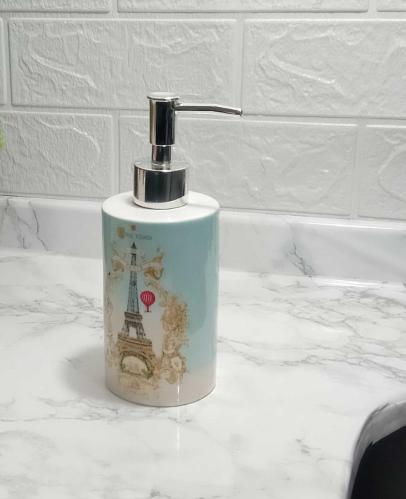 SERAMİK SIVI SABUNLUK ROMANTİK YEŞİL MODEL 7x7x18cm 320ml BANYO SETİ