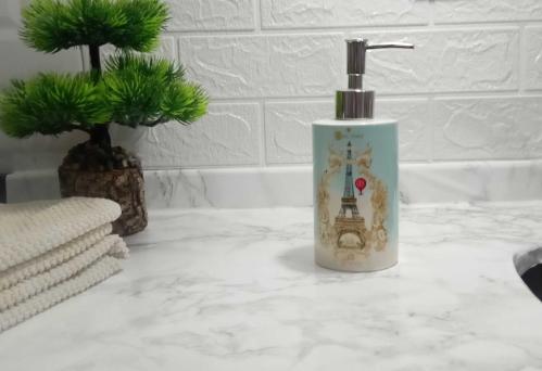 SERAMİK SIVI SABUNLUK ROMANTİK YEŞİL MODEL 7x7x18cm 320ml BANYO SETİ