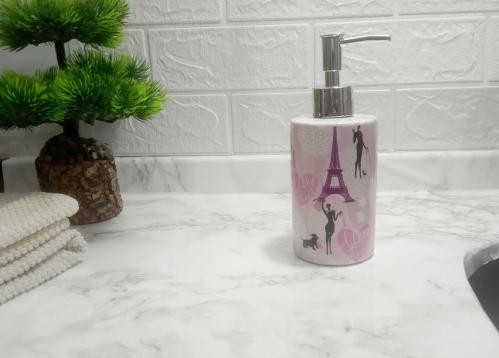 SERAMİK SIVI SABUNLUK KIZLI PARİS DESENLİ 7X7X18CM 320ML BANYO SETİ