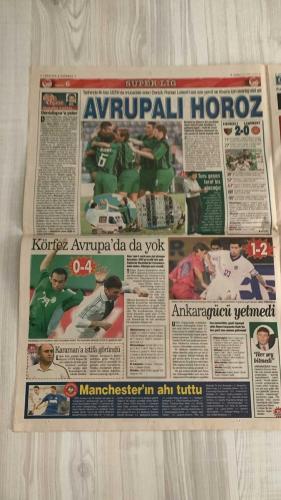 FOTOMAÇ SPOR GAZETESİ - TURKISH NEWSPAPER - DOĞUM GÜNÜ HEDİYESİ  - EKSİKSİZ TAM TAKIM GAZETE -20 EYLÜL 2002 CUMA  FATİH TERİM - WERNER LORANT - OĞUZ ÇETİN - AZİZ YILDIRIM - ORTEGA - WASHINGTON - YUSUF ŞİMŞEK - CEYHUN - RAPAIC - ABDULLAH - OKTAY DERELİOĞLU - SERGEN YALÇIN - PASCAL NOUMA - OSCAR CORDOBA - AMARAL - AHMET DURSUN - AHMET YILDIRIM - MİRCEA LUCESCU - BÜLENT KORKMAZ - ERGÜN PENBE - HASAN ŞAŞ - BERKANT GÖKTAN - VAHAP HACIOĞLU - MUSTAFA YALÇIN - BAHADIR BEYARSLAN - İLKER ATEŞ  FENERBAHÇE-AIK SOLNA 3-3 (İLK 45 DAKİKADA FIRTINA GİBİ, REVIVO, JOHNSON VE STEVIC’İN GOLLERİYLE 3-0, İKİNCİ YARIDA ÇÖKÜŞ VE BERABERLİK) - BEŞİKTAŞ-SARAJEVO 2-2 (PANCU VE AHMET DURSUN İLE 2-0, İKİNCİ YARIDA İKİ GOL YENİLDİ, TUR UMUDU ZORA GİRDİ) - CORDOBA ISLIKLANDI (İKİ ŞUTTA İKİ GOL, TARAFTAR TEPKİSİ) - BEŞİKTAŞ’IN AVRUPA KAZALARI (ROŞU, MALMÖ, AUXERRE, VALERENGA ÖRNEKLERİ, “BU KEZ OLMAYACAK” SÖZÜ) - LUCESCU: “6-0 BİTECEK MAÇI KAZANAMADIK” - BOSNAK TEKNİK DİREKTÖR MUSCEMIC: “MAHALLE TAKIMI DİYORLAR, AMA S