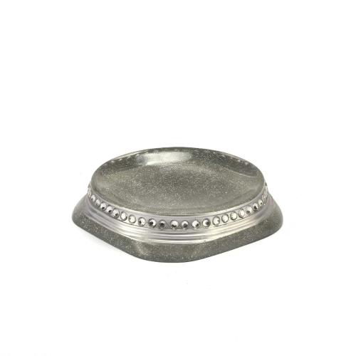 SABUNLUK KRİSTAL TAŞLI GÜMÜŞ POLİRESİN 12X12X2CM BANYO SETİ