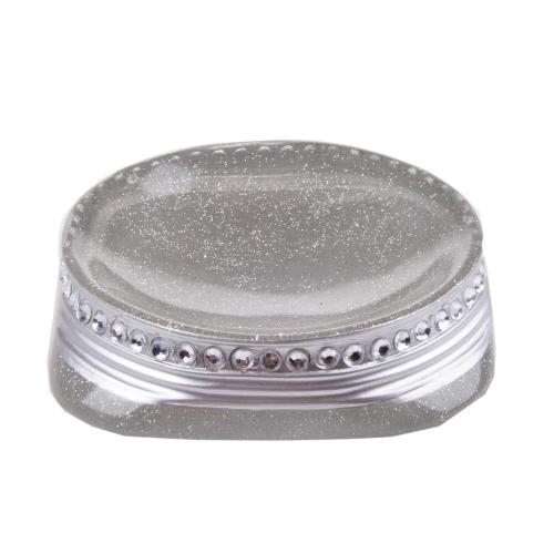 SABUNLUK KRİSTAL TAŞLI GÜMÜŞ POLİRESİN 12X12X2CM BANYO SETİ