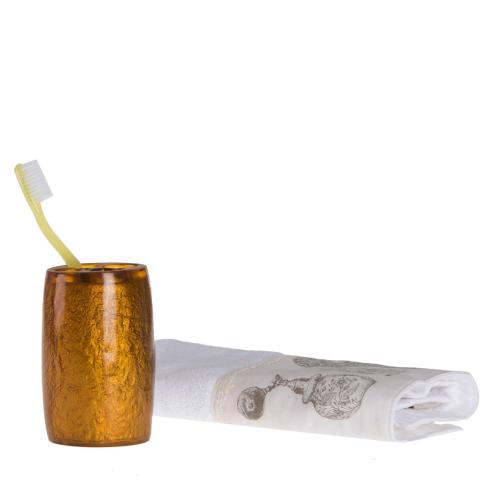 DİŞ FIRÇALIK ALTIN RENKLİ POLİRESİN  5X5X7CM BANYO SETİ