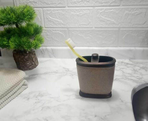 DİŞ FIRÇALIK BRONZ KUMLU POLİRESİN 10X12X5CM BANYO SETİ