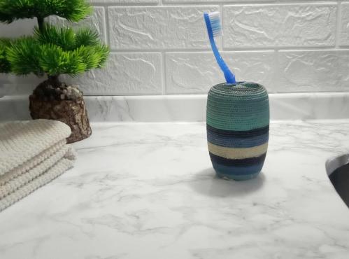 DİŞ FIRÇALIK MAVİ ÖRGÜ POLİRESİN 7X7X11CM BANYO SETİ