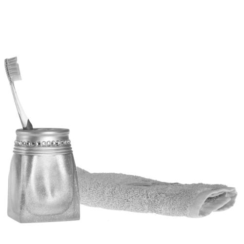 DİŞ FIRÇALIK KRİSTAL TAŞLI GÜMÜŞ POLİRESİN 7X7X10CM BANYO SETİ