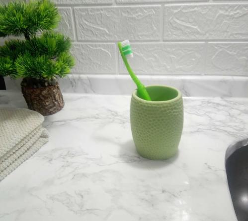 DİŞ FIRÇALIK,MACUNLUK YEŞİL PETEK DESENLİ POLİRESİN 8X8X10CM 400ML BANYO SETİ