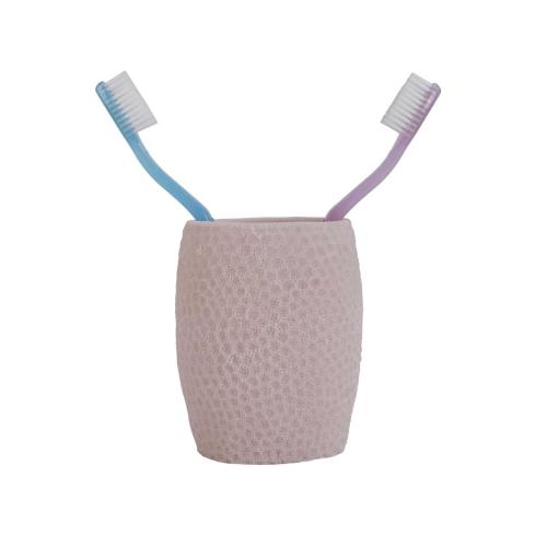 DİŞ FIRÇALIK,MACUNLUK PEMBE PETEK DESENLİ POLİRESİN 8X8X10CM 400ML BANYO SETİ