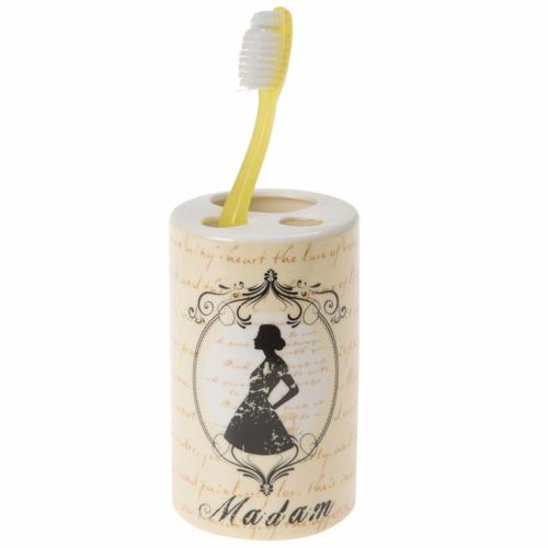 SERAMİK DİŞ FIRÇALIK MADAM DESENLİ 7X7X11CM BANYO SETİ