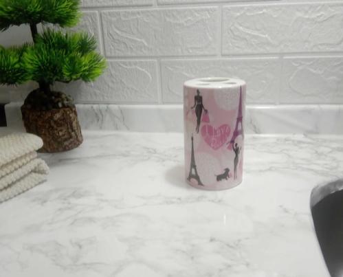 SERAMİK DİŞ FIRÇALIK KIZLI PARİS DESENLİ 7X7X11CM BANYO SETİ