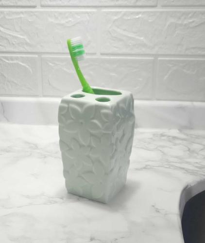 SERAMİK DİŞ FIRÇALIK ÇİÇEKLİ SU YEŞİLİ 7X7X12CM  BANYO SETİ
