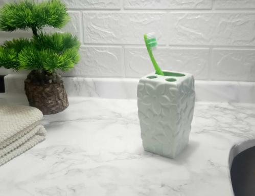 SERAMİK DİŞ FIRÇALIK ÇİÇEKLİ SU YEŞİLİ 7X7X12CM  BANYO SETİ