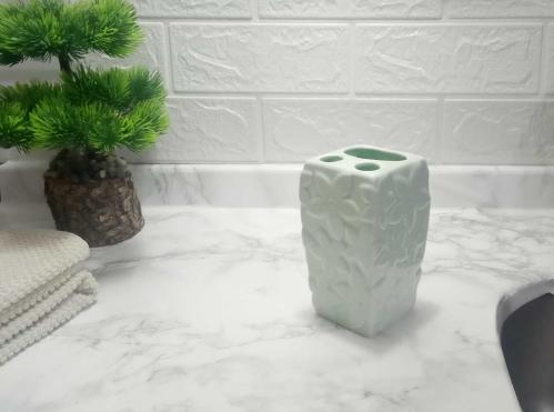 SERAMİK DİŞ FIRÇALIK ÇİÇEKLİ SU YEŞİLİ 7X7X12CM  BANYO SETİ