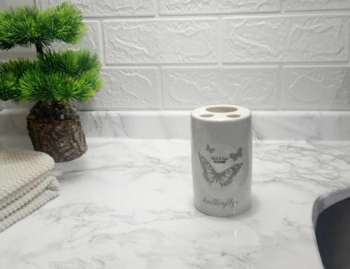 SERAMİK DİŞ FIRÇALIK KELEBEK DESENLİ 7X7X11CM BANYO SETİ
