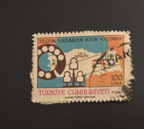 Türk Pulu - Turkish Stamp -  Postadan Geçmiş Pul Filateli - DAMGALI - TELEFON YURDUMUZUN BÜTÜN KÖYLERİNDE TEMALI PUL , 100 LİRA - Türkiye Cumhuriyeti - NOSTALJİK DOĞUM GÜNÜ HEDİYESİ