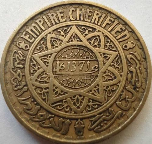 Fas 50 Frank 1371 (1952) Fransız Himayesi Dönemi Alüminyum-Bronz