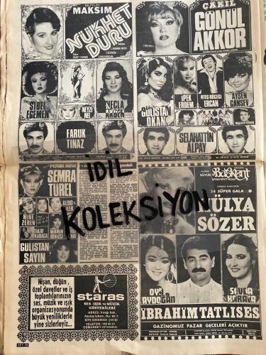 ŞEY HAFTALIK MAGAZİN GAZETESİ - DOĞUM GÜNÜ HEDİYESİ (TURKİSH - NEWSPAPER) - 27 NİSAN 1985 - TAM TAKIM 12 SAYFADIR -Kemal Sunal-Gülistan Okan-Pakize Alev-Bülent Ersoy-Harika Avcı-Perihan Savaş-İbrahim Tatlıses-Zübeyde Melek-Sezer Güvenirgil-Nükhet Duru-Sibel Egemen-Neyzi Nel-Necla Akben-Gülistan Okan-İpek Erdem-Ateş Böceği Ercan-Ayşen Cansev-Mustafa Farhan-Selahattin Alpay-Kemal Gürses-Faruk Tınaz-Semra Türel-Mine Zeren-Tülay Karaca-Nermin Denizci-Sevda Sonat-Gülistan Sayın-Oya Aydoğan-Sevda Karaca-Eray Özbal-Saadettin Erbil-Mehmet Ali Erbil-Muhsin Erbil-Meral Orhonsay-Samime Sanay-Aykut Erten-Müjde Ar-Güngör Bayrak-Yüksel Urzel-Müjde Ar-Altık Berberoğlu-Metin Eriçle-Gönül Akkor-Fikret Tekiner-Muzaffer Özmoran-Oğuz Abadan-Mustafa Satır-Hülya Yiğitalp-Frank Sinatra-Turgut Özal-Kemal Sunal-Vicdan Akyol-Gazetecilerden biri-Ahmet Çakırlar-Alihan-Uluç Özcan-Sibel Egemen-Filiz Günal-Vildan Arıkan-Meral Buzkan-Banu Çiğlioğlu-Cemal Hunalı-Vural Akıncı-Erdoğan Soyalp-Faruk Tınaz-Nükhet Duru-Gönü
