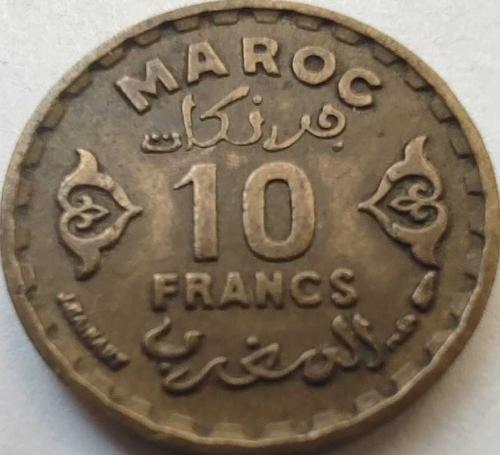 Fas 10 Frank 1371 (1952) Fransız Himayesi Dönemi Alüminyum-Bakır