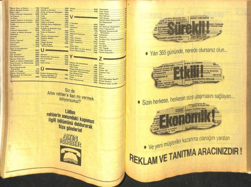 Altın Rehber Tokat İli Alfabetik Sınıflandırılmış 1990-1991 Telefon Rehberi
