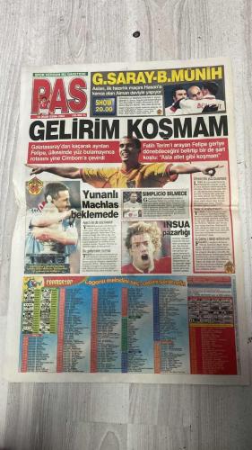 PAS SPOR GAZETESİ - 10 OCAK 2003 - G.SARAY-B.MÜNİH - SHOW GELİRİM - BERKANT KOŞMAM - YUNANLI MACHLAS BEKLEMEDE - SİMPLİCİO BİLMECE - İNSUA PAZARLIĞI - GALATASARAY TAKİP EDİYORUM - FENER'LE FİFA'YA G.SARAY'LA NİKAHA - MİLLİ PİYANGO ÇEKİLDİ - ŞEYTAN BETİ'NİN F.BAHÇE FORMALI POSTERİ - LUKUNKU GALATASARAY BOMBAYI PATLATTI - BÜGÜN KAMPA KATILIYOR - KUSURA BAKMA KOMİSKU BİZİM GEY MAKER YA İKİNCİ YARIYA HAZIRLANIYOR - ERDEMİR&ECZACI YİNE GÜLEMEDİ - ZİRAAT EKTİĞİNİ BİÇTİ: 3-0 - HENTBOLDE SON KURBAN GÜRCİSTAN - HASAN - FELİPE - FATİH TERİM - SIMPLICIO - INSUA - REVİVO - ÖZHAN CANAYDIN - BETİ - ALİ LUKUNKU - HAKAN ŞÜKÜR - GEY MAKER - CİHANGİR ÖZBAY - SERKAN GÜLTAN - BEHZAT ÇINAR - ÖNCEL - KEMAL KARAHAK - REHA KAPSAL - SEDAT - SUAT AKCAN - MEHMET TEZER - ULUSU - ÜMİT KAYIHAN - DENİZ - ŞENOL - VLADIMIR BESCASNIK - MUSTAFA KOCABEY - MEHMET - DACOURT - MIA HAMM - OLIVER PANIS - RICHARD PLATINE - CRISTIAN MATTA - MURAT TOSUNAOĞLU - SAMET AYBABA - ANDREI SHEVCHENKO - ANCELOTTI - EMRE BELÖZOĞLU