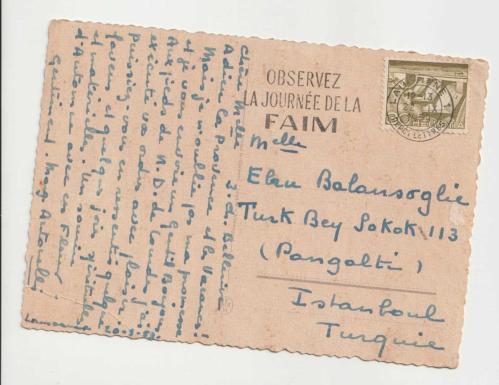 1939 YILI NATURMONT TABLO ÇİZİM - ÇİÇEK GÖRSELLİ İSVİÇREDEN PANGALTIYA GÖNDERİLMİŞ PULLU KARTPOSTAL