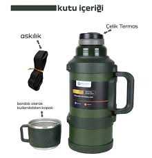 VACUUM 48 Saat Isı Korumalı Termos 3.2 Litre Siyah-gümüş-yeşil Karışık Renkler Kamp Aile Boy Çelik Termos
