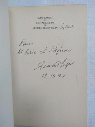 KURTARILMIŞ DİL .. Die gerettete Zunge: Geschichte einer Jugend ©1977.. ELIAS CANETTI.. (ilk baskı-1995).. Çevirmen ŞEMSA YEĞİN İMZALI