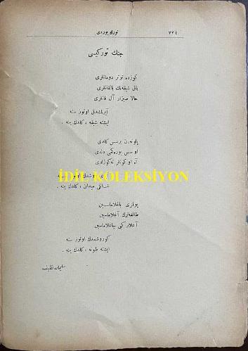 Osmanlıca Türk Yurdu Dergisi, Orijinal Dönem Basım, (Ottoman Magazine) - 17 Ekim 1912 - Sayı: 764 - Rumi: 4 Teşrin-i Evvel 1328 - Edebiyat: 'Münacat: Türklere Bir Ati Va'd Eden Tanrı Bugün Onları Uyandırıyor' Halide Edip (Adıvar) - 'Nifak!...' Vatandaşlarıma, Mehmet Emin (Yurdakul) - 'Cenk Türküsü' Süleyman Nazif - 'Genç Türk' Türk Ocağına, Mehmet Emin (Yurdakul) - Delinin Defteri: 'Yinminci Asra' Müstensihi: Celal Sahir - 'Ah Anacığım' Hamdullah Suphi (Tanrıöver) - 'Dört Balkanlıya' F. Sacit - Eski Eserlerimiz: 'Hibetü’l-Hakayık: Başlangıç' Necip Asım