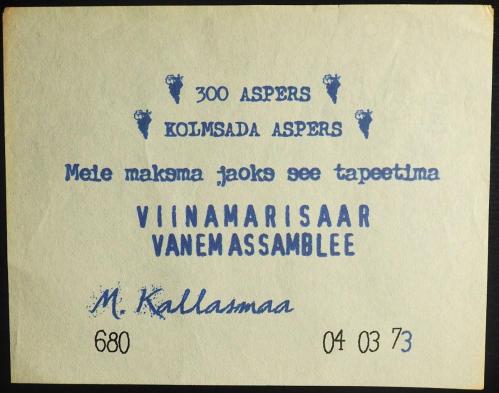 1973 ESTONYA (VORMSİ ADASI) 300 ASPERS ÜZÜM-ŞARAP PARASI