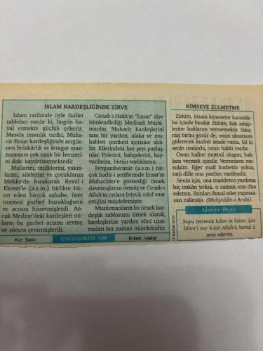 13 Kasım 2010 Orijinal Takvim Yaprağı-Doğum Günü-Söz,Nişan,Nikâh,Düğün ve Önemli Günler Hediyesi-Nesil Takvim-Ayet,Hadis (Hadis-i Şerif) - Tekirdağ’ın kurtuluşu (1922) - Mehmed Zahid Kotku’nun vefatı (1980) - İslam Kardeşliğinde Zirve - Kimseye Zulmetme - Günün Duası - Kız: Selin - Erkek: Vedat -