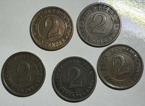 ALMANYA 1924 2 PFENNIG 5 ADET