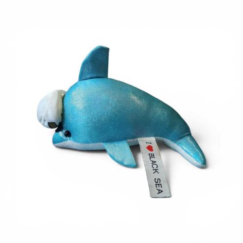 vintage Kaptan Şapkalı Simli Peluş Yunus Balığı - I Love Black Sea Hatıra Oyuncak 15 cm