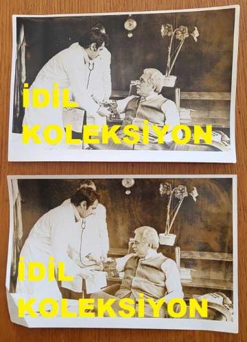 CHP İSTANBUL ESKİ BELEDİYE BAŞKANI ve SHP MİLLETVEKİLİ AYTEKİN KOTİL'İN ORİJİNAL 2'Lİ FOTOĞRAF SETİ - 18 x 12 cm EBADINDA - AYTEKİN KOTİL, AŞIRI YORGUNLUK NEDENİYLE TANSİYONUNUN 18'E ÇIKTIĞI ANLARDA TANSİYON ÖLÇÜMÜ YAPTIRIRKEN ÇEKİLMİŞ 2 FARKLI KARE. 29 MART 1978