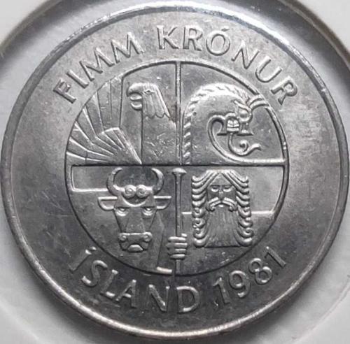 İzlanda 5 Kronur 1981 Yeni Para Reformu İlk Baskı Yunus Balığı Temalı