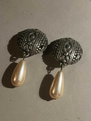 Yapay İnci Sallantılı Eski Vintage Klipsli Küpeler