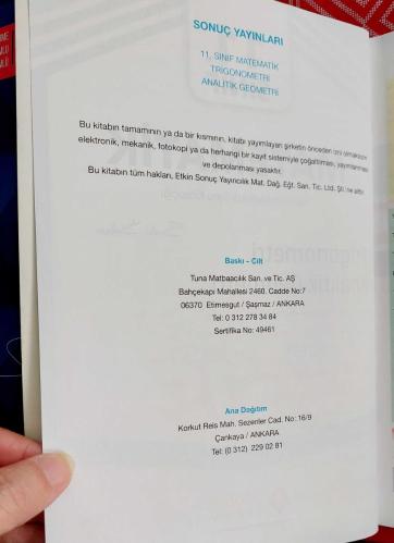 SONUÇ YAYINLARI, 11. SINIF MATEMATİK Trigonometri, Analitik Geometri