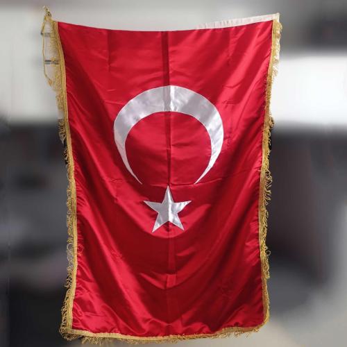 Saten Saçaklı Makam ve Tören Türk Bayrağı  Resmi