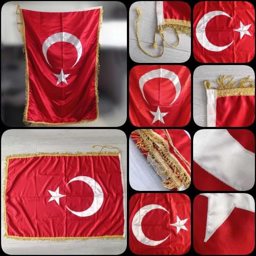 Saten Saçaklı Makam ve Tören Türk Bayrağı  Resmi
