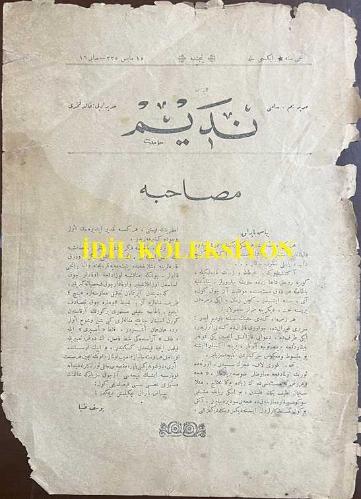 Osmanlıca Nedim Dergisi, Orijinal Dönem Basım, (Ottoman Magazine) - 15 Mayıs 1919 - Sayı: 16 - Rumi: 15 Mayıs 1335 - Musahabe: 