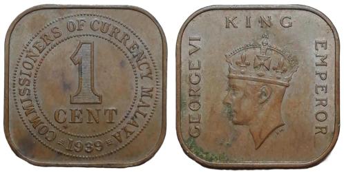 Malaya 1939 Yılı 1 Cent ÇÇT (+)