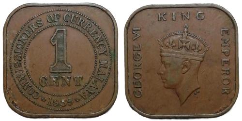 Malaya 1939 Yılı 1 Cent ÇİLALTI (-)