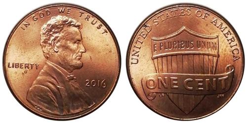 ABD 2016 Yılı 1 Cent (Union Shield) ÇİL (+)